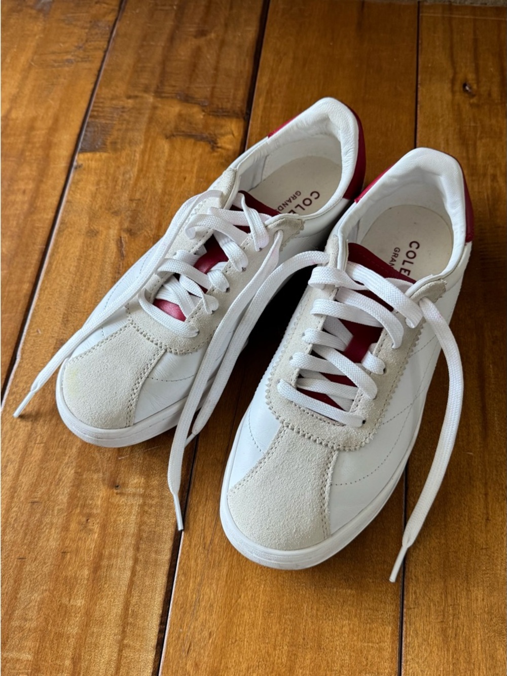 Cole Haan White Leather & Suede Sneakers with Red Accent size 6.5